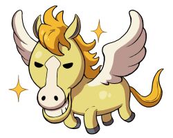 Rule 34 | full body, grin, highres, looking at viewer, magasus, no humans, official art, orange hair, pegasus, simple background, smile, solo, sparkle, third-party source, white background, white wings, wings, yellow fur, youkai (youkai watch), youkai watch
