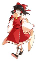 1girl alphes_(style) ascot black_eyes black_hair boots bow commentary_request dairi detached_sleeves frilled_bow frilled_skirt frills full_body gloom_(expression) gloves hair_bow hair_tubes hakurei_reimu highres japanese_clothes lace-up_boots large_variant_set long_hair long_sleeves looking_at_viewer nontraditional_miko open_mouth parody red_bow red_gloves red_shirt red_skirt ribbon-trimmed_sleeves ribbon_trim scarf shirt sidelocks skirt skirt_set sleeveless sleeveless_shirt smile solo style_parody tachi-e touhou transparent_background variant_set white_boots wide_sleeves