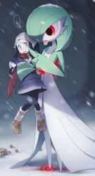 ... 2girls :&lt; ? akari_(pokemon) alpha_pokemon artist_name bag blue_hair blue_kimono blue_leggings bob_cut brown_footwear carrying cheek_poking closed_mouth colored_skin constricted_pupils dirty dirty_clothes eye_contact female_focus flat_chest full_body gardevoir gen_3_pokemon glowing green_hair green_skin grey_background grey_eyes hair_over_one_eye hand_on_another&#039;s_hand hands_up headscarf height_difference highres hisuian_poke_ball japanese_clothes kimono knees_together_feet_apart layered_sleeves leg_warmers leggings lifting_person long_hair long_sleeves looking_at_another lotosu motion_blur motion_lines multicolored_skin multiple_girls nintendo no_feet one_eye_covered open_mouth outdoors poke_ball pokemon pokemon_(creature) pokemon_legends:_arceus poking ponytail raised_eyebrows red_eyes red_scarf sandals satchel scared scarf scratches short_hair short_over_long_sleeves short_sleeves sidelocks signature snowing socks speech_bubble spoken_ellipsis spoken_question_mark standing sweat tears tongue tongue_out torn_clothes torn_kimono torn_leggings torn_scarf two-tone_skin white_headscarf white_headwear white_skin white_socks