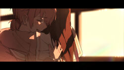 Rule 34 | 2girls, black hair, blush, closed eyes, commentary, dark skin, hug, koito yuu, letterboxed, lie lack1080, long hair, long sleeves, low twintails, multiple girls, nanami touko, open mouth, orange hair, school uniform, short hair, short twintails, tearing up, tohmi higashi high school uniform, twintails, yagate kimi ni naru, yuri
