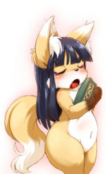 1girl animal_ears blush closed_eyes female_focus fox fox_ears fox_tail furry furry_female long_hair open_mouth original solo tail thick_thighs thighs tsune-hime ukan_muri valentine