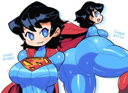 ass black_hair blue_eyes breasts cameltoe dc_comics english_text highres huge_ass large_breasts rariatto_(ganguri) skin_tight superman_(series) superwoman thick_thighs thighs wide_hips