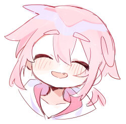 1boy ^_^ absurdres closed_eyes commentary_request cropped_torso facing_viewer fang hair_between_eyes happy highres male_focus open_mouth original pink_hair raito-kun_(uenomigi) short_hair simple_background sketch smile solo uenomigi white_background