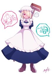 1boy 2girls apron bad_tag blonde_hair broom closed_mouth female full_body hat link looking_at_viewer maid maid_apron maid_headdress male mario_(series) multiple_girls nintendo princess_peach red_eyes sheik short_hair simple_background super_smash_bros. supure647 the_legend_of_zelda the_legend_of_zelda:_ocarina_of_time white_background