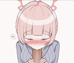 Rule 34 | 1boy, 1girl, :&gt;=, animated, blinking, blue archive, blush, censored, closed eyes, erection, fellatio, grey kimono, halo, heart, hetero, japanese clothes, kanbenagi, kimono, looking at viewer, mosaic censoring, nodoka (blue archive), nodoka (hot spring) (blue archive), nose blush, oral, penis, pink hair, pov, red eyes, simple background, solo focus, spoken heart, ugoira, video, white background