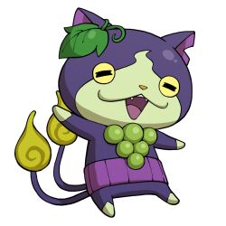 budounyan cat fire flame-tipped_tail full_body leaf multiple_tails no_humans notched_ear official_art open_mouth purple_fur simple_background solo standing tail third-party_source transparent_background two_tails youkai_(youkai_watch) youkai_watch