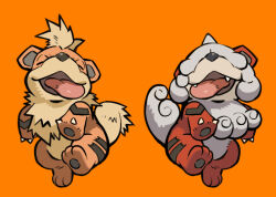 b2b_beetoboo closed_eyes gen_1_pokemon growlithe hisuian_growlithe nintendo no_humans orange_background orange_fur pokemon pokemon_(creature) simple_background tongue tongue_out two-tone_fur