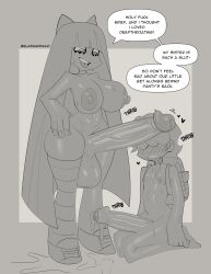 1boy 1futa absurdres after_fellatio aftersex backpack bag blazinahegao blush bow breasts brief_(psg) cheating_(relationship) cum drooling english_text erection full_body futa_with_male futanari gigantic_penis hair_bow highres large_areolae large_breasts long_hair panty_&amp;_stocking_with_garterbelt penis stocking_(psg) striped_clothes striped_thighhighs sweat testicles thighhighs tongue tongue_out