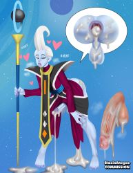 1girl 1other absurdres after_anal aftersex anal anus blazinahegao clothes cum cum_in_ass cum_on_ass cum_on_body cum_on_penis dragon_ball dragon_ball_super ejaculation flying half-closed_eyes heart highres implied_yaoi large_penis large_testicles medium_hair night night_sky open_clothes penis penis_size_difference presenting rolling_eyes saliva saliva_trail sky space star_(sky) stick testicles veins veiny_penis whis white_hair