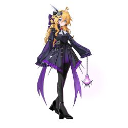 Rule 34 | 1girl, absurdres, ahoge, alternate eye color, alternate hair color, blonde hair, blue eyes, bow, breasts, collared dress, commission, commissioner upload, crossed bangs, dress, dress shoes, eyelashes, full body, gothic lolita, hair bow, hair ornament, high heels, highres, holding, holding lantern, lace, lace legwear, lantern, light smile, lolita fashion, long bangs, long hair, looking at viewer, mechanical ears, neck ribbon, non-web source, original, pantyhose, petite, pleated skirt, rhan, ribbon, skirt, sleeve belt, small breasts, transparent background, very long sleeves, wavy hair