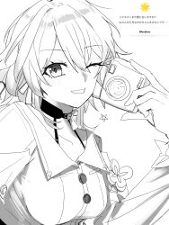Rule 34 | 1girl, absurdres, camera, choker, collarbone, haikure 3, highres, holding, holding camera, honkai: star rail, honkai (series), lineart, march 7th (honkai: star rail), multicolored eyes, one eye closed, sketch, solo, star (symbol), translation request, two-tone eyes, upper body