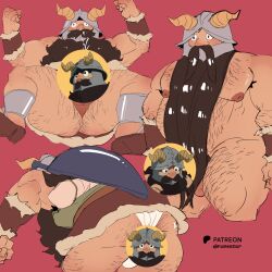 1boy absurdres armpit_hair armpit_hair_peek ass bara beard brown_hair censored character_censor collage cropped_legs derivative_work dungeon_meshi dwarf fabssdaf facial_hair fake_horns hairy helmet highres horned_helmet horns large_pectorals leaning_forward loincloth long_beard male_focus muscular muscular_male mustache nipples novelty_censor nude pectorals screenshot_redraw senshi_(dungeon_meshi) sparse_arm_hair sparse_ass_hair standing thick_chest_hair thick_leg_hair thick_mustache thick_thighs thighs very_hairy very_long_beard wok