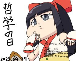 Rule 34 | 1girl, ainu clothes, arms up, artist name, black hair, breasts, chibi, dated, fingerless gloves, gloves, grey eyes, hair ribbon, japanese text, long hair, mamahaha, nakoruru, ribbon, samurai spirits, small breasts, smile, snk, the king of fighters, translation request