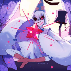 Rule 34 | 1boy, androgynous, black sclera, closed mouth, colored sclera, colored skin, commentary, doopliss, dress, english commentary, full moon, hat, highres, holding, lamp, mario (series), moon, nintendo, paper mario, paper mario: the thousand-year door, party hat, personification, red eyes, red socks, renkkai, signature, sitting, sleeves past fingers, sleeves past wrists, socks, solo, star (symbol), white dress, white hair, white skin, wide sleeves