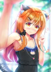 Rule 34 | 1boy, androgynous, animal ears, babydoll, bare shoulders, blush, cat boy, cat ears, cat tail, cleavage cutout, clothing cutout, fingernails, high heels, lips, long fingernails, long hair, looking at viewer, motion lines, natsusora wakana, novady, orange eyes, orange hair, original, sharp fingernails, shiny clothes, shiny skin, shoe soles, solo, squatting, tail, trap, umbrella, very long hair, wet, wet clothes, wide hips