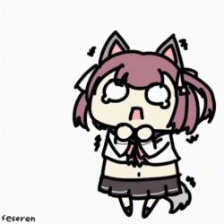 1girl animal_ears animated animated_gif azur_lane lowres navel scared seseren shiratsuyu_(azur_lane) tail