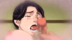 10s 1girl 2014 animated animated_gif ayaka_yoshino_(konna_ni_yasashiku_sareta_no) black_hair blush breasts censored closed_eyes fellatio hair_bun hetero indoors konna_ni_yasashiku_sareta_no large_breasts licking licking_penis mature_female moaning mosaic_censoring nipples oral penis queen_bee_(animation_studio) single_hair_bun stroking_cock sweat tagme tears tongue tongue_out