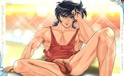 1boy absurdres anus bara black_hair clothed_male_nude_male highres lseraphim male_anus male_focus nipples male_pubic_hair muscular muscular_arms muscular_legs muscular_male nude penis pubic_hair sanada_ryou testicles yaoi yoroiden_samurai_troopers