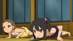 1boy 3girls adachi_tenka age_difference animated anime_screenshot ass black_hair blue_eyes breasts brown_eyes brown_hair dress exercising hair_ornament komako_semenovich loli lying_on_person multiple_girls nipples panties push-ups sayama_chie shirt shorts shoujo_ramune skirt small_breasts sound subtitled tagme tank_top underwear video white_hair