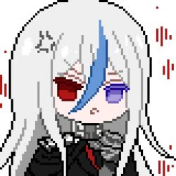 1girl anger_vein armor armpits blue_hair female_focus heterochromia looking_at_viewer multicolored_hair open_mouth pixel_art purple_eyes red_eyes shoulder_armor simple_background solo solo_focus streaked_hair the_hundred_line_-last_defense_academy- upper_body v&#039;ehxness white_background white_hair