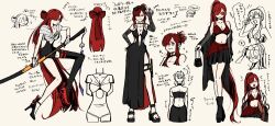 1girl alternate_costume alternate_hairstyle bag bikini black-framed_eyewear black_bag black_dress black_skirt blush breasts doodle_inset dress eyewear_on_head fate/grand_order fate_(series) fingerless_gloves gloves goma1021 happy high_heels highres large_breasts long_hair looking_at_viewer multiple_views oda_nobunaga_(fate) oda_nobunaga_(maou_avenger)_(fate) red-tinted_eyewear red_bikini red_eyes red_hair reference_sheet sandals sheath skirt smile solo star-shaped_eyewear star_(symbol) sunglasses swimsuit sword tinted_eyewear unsheathing very_long_hair weapon wind_chime yellow-framed_eyewear