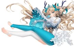 Rule 34 | 1girl, absurdres, blonde hair, breasts, curled horns, ereshkigal (fate), fate/grand order, fate (series), gloves, green eyes, green pantyhose, hair ribbon, headpiece, highres, horns, leotard, long hair, looking at viewer, medium breasts, pantyhose, planet, ribbon, smile, solo, space ereshkigal (fate), space ereshkigal (third ascension) (fate), stirrup legwear, toeless legwear, white leotard, xo (xo17800108)