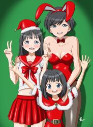 3girls akebi-chan_no_serafuku akebi_kao akebi_komichi akebi_yuwa black_hair christmas_costume leotard mother_and_daughter multiple_girls playboy_bunny red_leotard red_skirt skirt