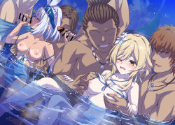 2girls 5boys bare_shoulders bikini blonde_hair blue_hair blue_one-piece_swimsuit blush body_markings braid breasts censored closed_eyes clothes_pull double_handjob erection feather_hair_ornament feathers fellatio flower genshin_impact grabbing_another&#039;s_breast groping group_sex hair_flower hair_ornament hairband handjob hetero large_breasts light_blue_hair long_hair low_twin_braids lumine_(genshin_impact) lumine_(hot_springs)_(genshin_impact) marugoshi_(54burger) medium_breasts medium_hair mixed-sex_bathing mualani_(genshin_impact) mualani_(hot_springs)_(genshin_impact) multiple_boys multiple_girls nipple_stimulation nipple_tweak nipples one-piece_swimsuit one_eye_closed onsen open_mouth oral orgy penis ponytail shared_bathing short_hair sidelocks smile swimsuit tan thighs twin_braids two-tone_swimsuit water white_bikini white_hair white_one-piece_swimsuit yellow_eyes