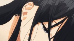 1girl 2024 animated black_hair censored close-up cum cum_in_mouth deepthroat emotionless_female emotionless_sex expressionless fellatio gomu_o_tsukete_to_iimashita_yo_ne… mole mole_under_eye mosaic_censoring oral penis tanezawa_nanami_(rouka) torudaya_(animation_studio)