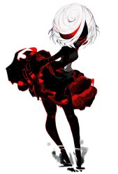 1girl black_dress black_pantyhose dress full_body hair_over_one_eye highres pantyhose sage_(sonic) solo sonic_(series) sonic_frontiers usa37107692 white_background white_hair