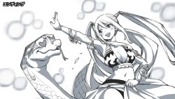 1girl breasts cleavage elie highres large_breasts long_hair meopun_(meopen429) midriff navel official_art open_mouth rave_(manga) resha_valentine smile twintails