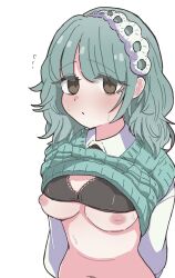 1girl blush bra brown_eyes green_hair highres kimi_no_koto_ga_dai_dai_dai_dai_daisuki_na_100-nin_no_kanojo nemui_nemu nipples pizzayanopunch school_uniform short_hair underwear