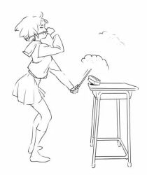1girl animated desk drumsticks looping_animation monochrome original popman3580 school_uniform tagme video white_background