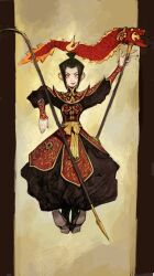 armor avatar:_the_last_airbender avatar_legends azula black_hair chinese_armor chinese_clothes dragon_dance highres mossacannibalis polearm spear tagme weapon yellow_eyes