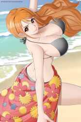 Rule 34 | 1girl, aslindsamure, breasts, huge breasts, long hair, nami (one piece), one piece, orange hair