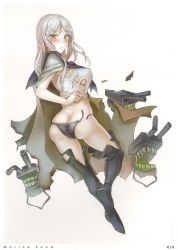 Rule 34 | 1girl, absurdres, abyssal ship, ass, black panties, blush, boots, breasts, butt crack, damaged, duplicate, full body, gradient background, highres, kantai collection, large breasts, long hair, pale skin, panties, scan, school uniform, serafuku, silver hair, simple background, ta-class battleship, thigh boots, thighhighs, thighs, torn clothes, torn panties, underwear, walzrj, yellow eyes