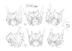 10s 1girl absurdres blush braid reference_sheet female_focus helmet highres long_hair looking_at_viewer looking_to_the_side mirim monochrome multiple_views official_art open_mouth queen&#039;s_blade queen&#039;s_blade_rebellion simple_background single_braid upper_body white_background winged_helmet