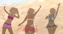 absurdres artist_collaboration beach bikini box_wonderland collar ddeshiro dressed_shadow_(meme) flower highres implied_nudity kurosawa_ruby love_live! love_live!_nijigasaki_high_school_idol_club love_live!_sunshine!! love_live!_superstar!! meme oxicmar sand shadow swimsuit swimsuit_skirt uehara_ayumu wakana_shiki water