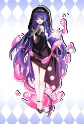 absurdres blue_eyes blue_hair book doremy_sweet game_cg hat highres holding holding_book ice ice_wings non-web_source open_mouth shiny_skin simple_background slime_(creature) smile solo standing tail takki_(takkiko) touhou touhou_hero_of_ice_fairy wings