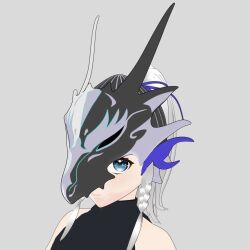1girl 3d artist_name artist_request blue_eyes breasts covered_eyes dragon_girl female_focus helmet helmet_over_eyes long_hair looking_at_viewer medium_breasts model sidelocks solo solo_focus swordsoul_of_mo_ye white_background white_hair yu-gi-oh!