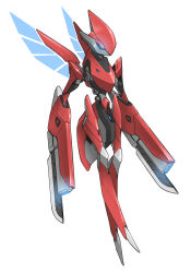 absurdres arm_blade arm_cannon blue_eyes colored_skin commentary_request dual_arm_cannons floating full_body gen_2_pokemon glowing glowing_eyes highres joints korean_commentary looking_to_the_side martinicandy nintendo no_humans pokemon pokemon_(creature) robot robot_joints scizor solo weapon white_background wings