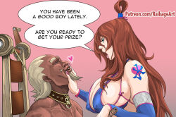 1boy 1girl a_(naruto) artist_name beard blonde_hair breasts brown_hair collar dark-skinned_male dark_skin facial_hair from_side highres huge_breasts long_hair naruto_(series) naruto_shippuuden patreon_username raikageart short_hair shoulder_tattoo tattoo terumi_mei upper_body watermark web_address