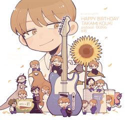 2girls 6+boys :d anger_vein angry bird black_suit blazer blue_jacket blue_pants brothers brown_eyes brown_hair character_name chess_piece chibi cigarette commentary_request drinking_straw eagle electric_guitar fender_musical_instruments_corporation fender_telecaster flower formal_clothes fretless_guitar fretless_instrument fujii_ayame full_body futsuu_no_keion-bu glass group_name guitar happy_birthday hatono_chihiro highres hood hood_up hoodie instrument jacket juice mizuo_haruichi multiple_boys multiple_girls multiple_views name_connection object_namesake official_alternate_costume official_alternate_hairstyle on_leaf open_mouth orange_juice ouensuru5555 pants pigeon pink_hoodie plectrum school_uniform short_hair siblings sitting smile smoking suit sunflower taguchi_ryuuya takami_kouki takami_ryuki tohno_gen twitter_username