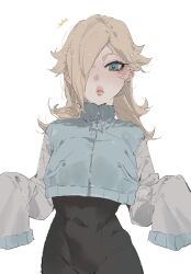 1girl absurdres black_bodysuit blonde_hair blue_eyes bodysuit covered_navel cropped_jacket hair_over_one_eye highres le_(szs0k) long_hair long_sleeves mario_(series) mario_kart mario_kart_world nintendo rosalina sleeves_past_wrists solo