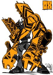 eva_08 evangelion:_3.0+1.0_thrice_upon_a_time from_side imaishi_hiroyuki khara mecha mecha_focus neon_genesis_evangelion no_humans official_art rebuild_of_evangelion robot signature simple_background solo standing white_background