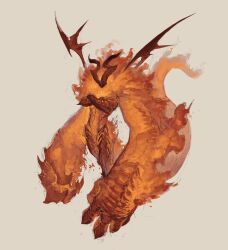 1boy brown_background brown_wings claws commentary crossed_arms dragon_boy dragon_horns dragon_tail dragon_wings extra_arms fiery_hair fiery_tail full_body horns leviair looking_at_viewer male_focus mane monster_boy orange_eyes orange_hair orange_scales original oversized_forearms oversized_limbs scales solo standing symbol-only_commentary tail wings