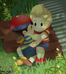 bad_tag black_hair blonde_hair child hat lucas_(mother_3) mother_(series) mother_2 ness_(mother_2) nintendo red_hat shirt shota sjsj_10 striped_clothes striped_shirt super_smash_bros.
