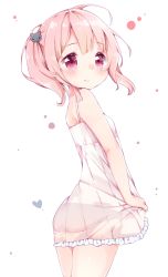Rule 34 | 1girl, ass, azuki (krps-hano), camisole, female focus, from behind, highres, joshi shougakusei hajimemashita, long hair, looking back, manatsuki manata, panties, pink eyes, pink hair, riri (joshi shougakusei hajimemashita), see-through clothes, smile, solo, twintails, underwear