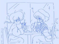 Rule 34 | 2girls, braid, genderswap, genderswap (mtf), monochrome, multiple girls, ranma-chan, ranma 1/2, saotome ranma, single braid, sitting, tendou akane, wanta (futoshi)