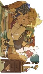 Rule 34 | 1girl, absurdres, aged down, animal ears, bishounen, blonde hair, bowler hat, cat boy, cat ears, cat tail, checkered hat, dio brando, dress, erina pendleton, green eyes, hat, highres, inu koro koro, jojo no kimyou na bouken, long sleeves, male focus, mouse boy, mouse ears, mouse girl, mouse tail, multiple boys, phantom blood, robert e. o. speedwagon, short shorts, shorts, tail, top hat, will anthonio zeppeli